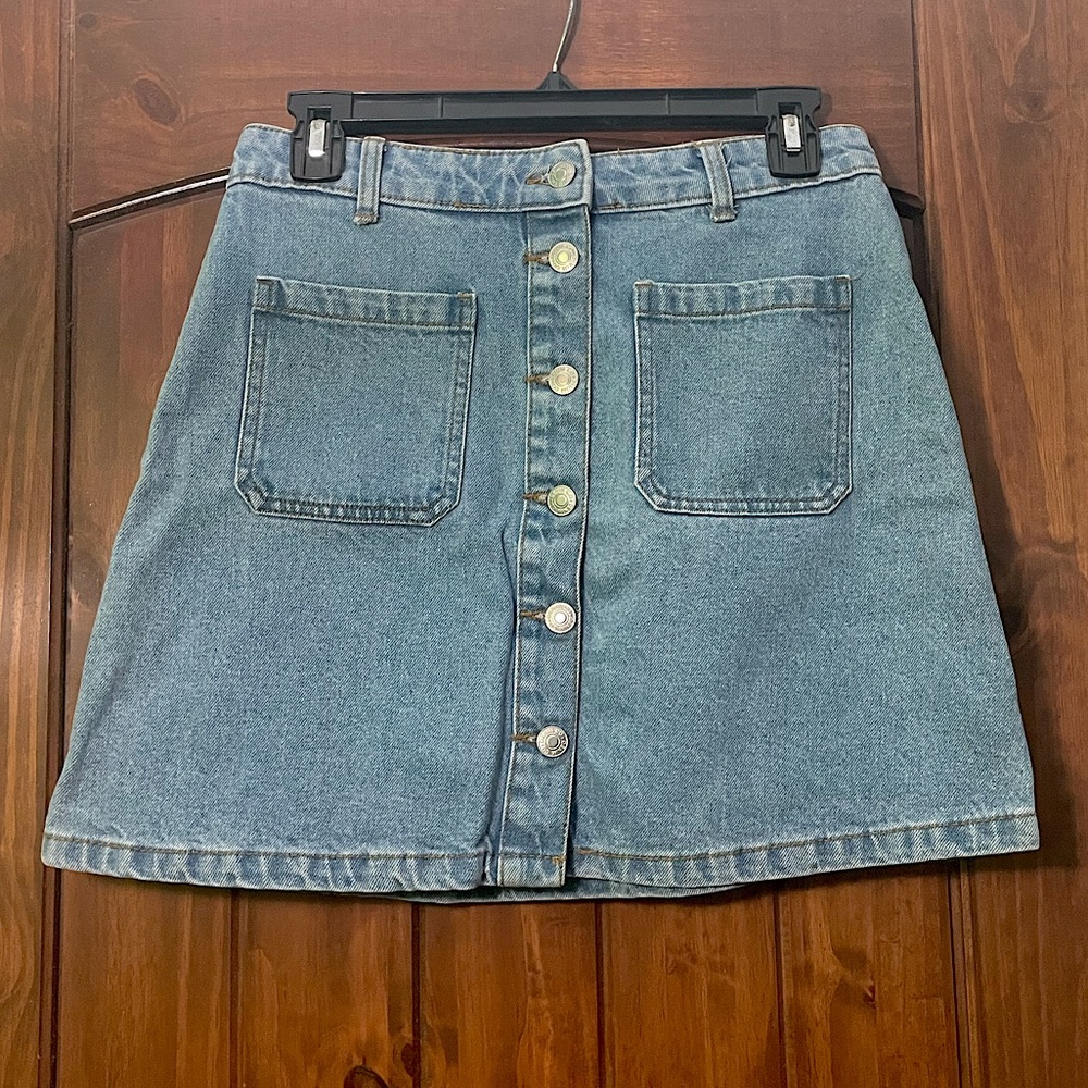 Denim Button-Front Skirt